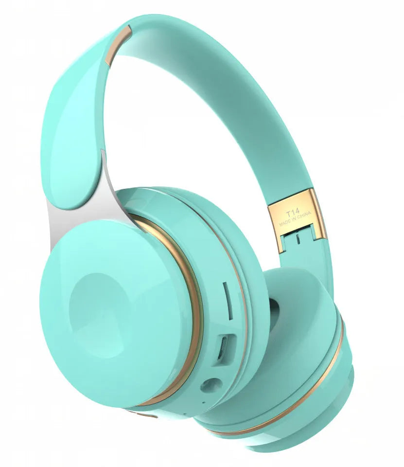 Foldable wireless Bluetooth headset earphone in black, white, green, blue, or pink colour