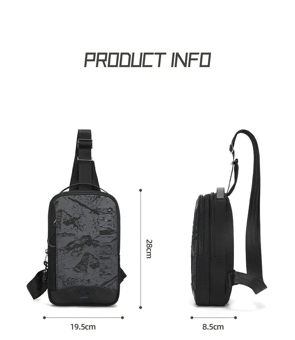 Casual black TPU camouflage chest pack with single shoulder strap and soft handle