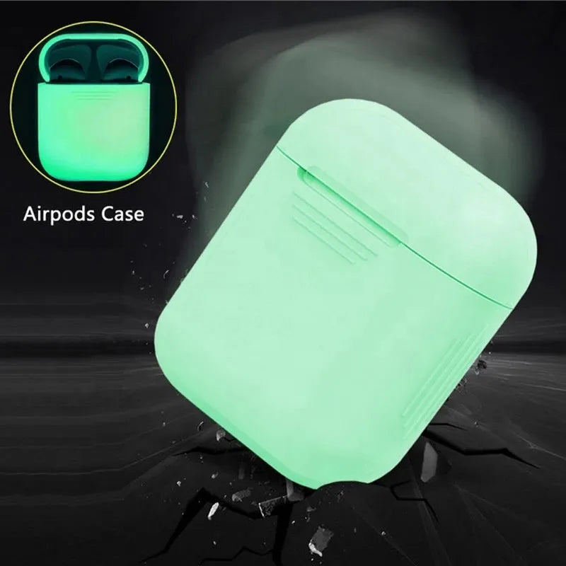Luminous solid colour silicone flip cover case for Apple AirPods wireless earphones.