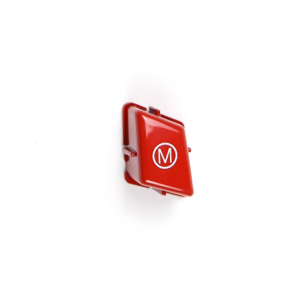 Pair of red M1 and M2 steering wheel mode button accessories for BMW cars