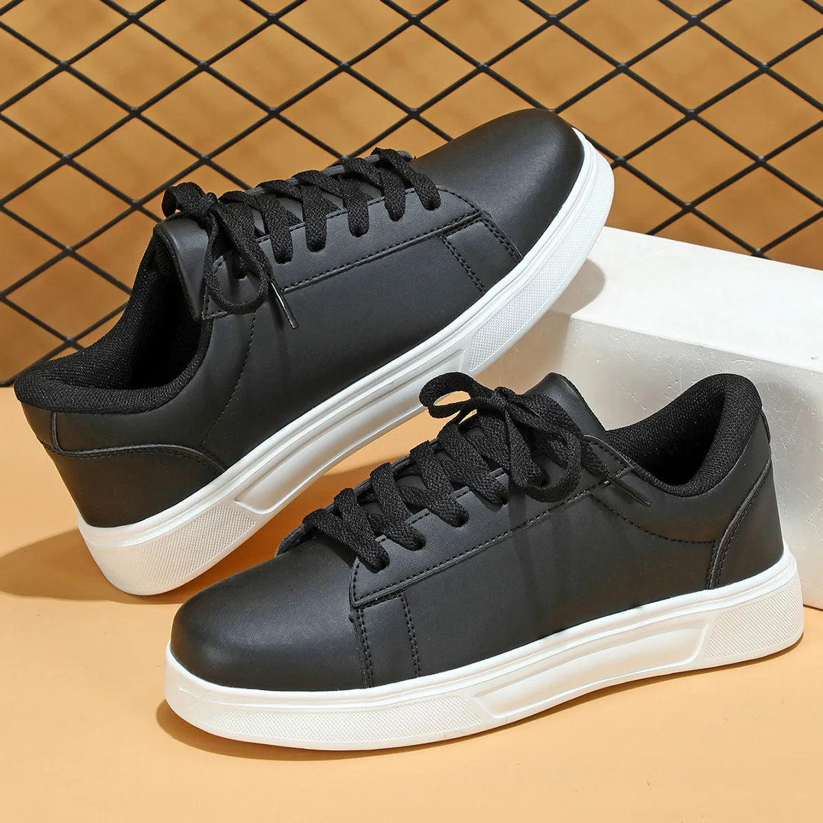 Casual platform sneaker with cross strap detail on artificial PU upper in beige brown colour