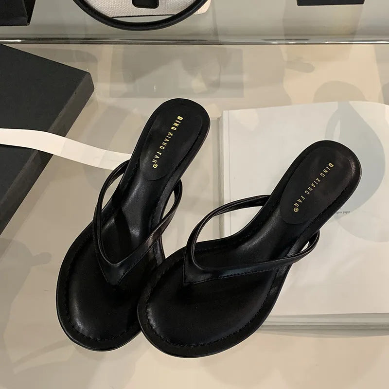 Women's round toe stiletto summer sandals in classic black colour option