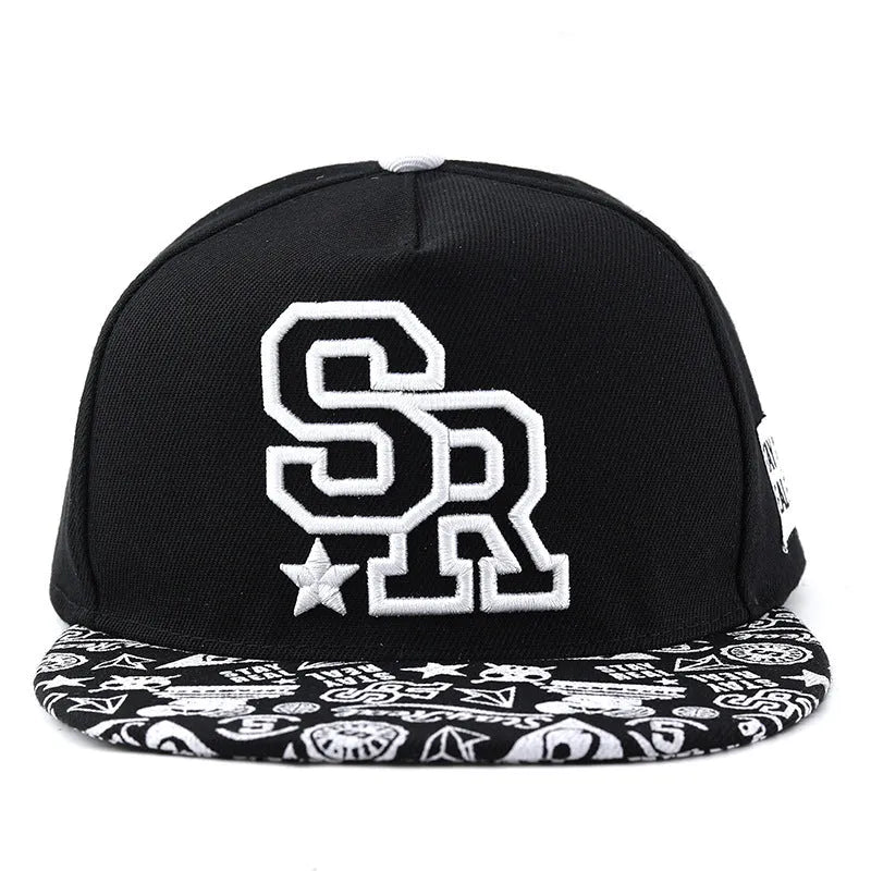 Cotton embroidered baseball cap with adjustable strap in black or white colours