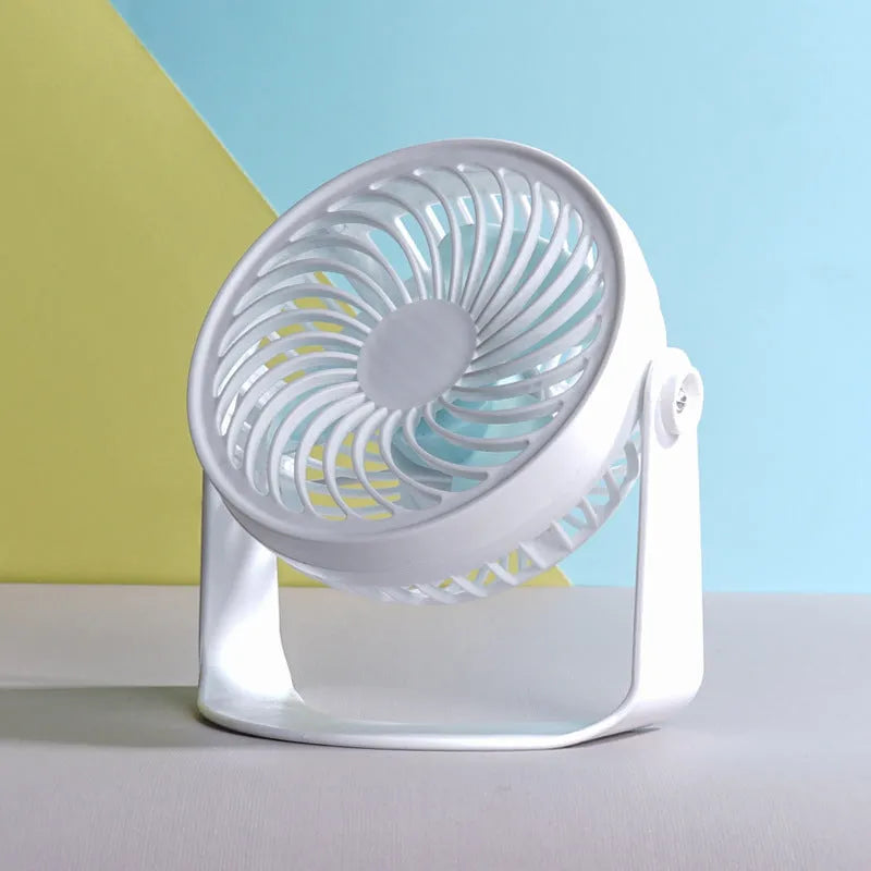 Mini USB desk fan in clip and floor standing styles on a wooden desk