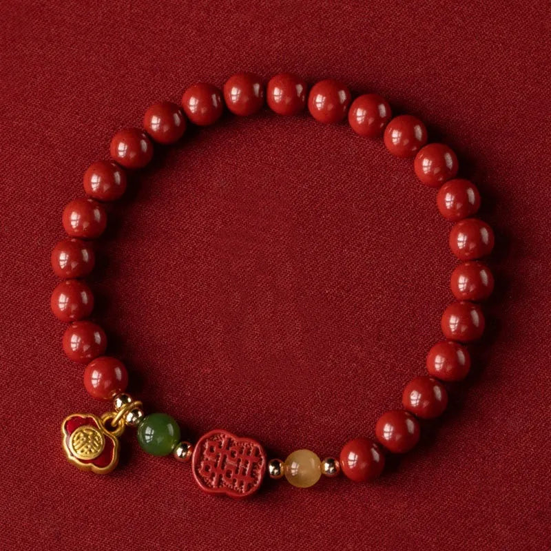 Cinnabar fu character bracelet with emperor sandstone beads in new Chinese style jewellery