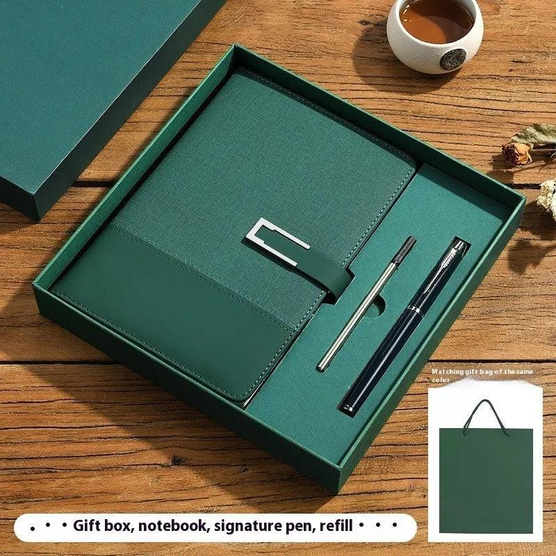 Genuine leather A5 business notebook with wood-free paper pages in multiple colour options including brown, black, green, blue, and red