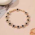 Floral coloured gemstone bracelet in zinc alloy with electroplated gold and silver crystal finishes.