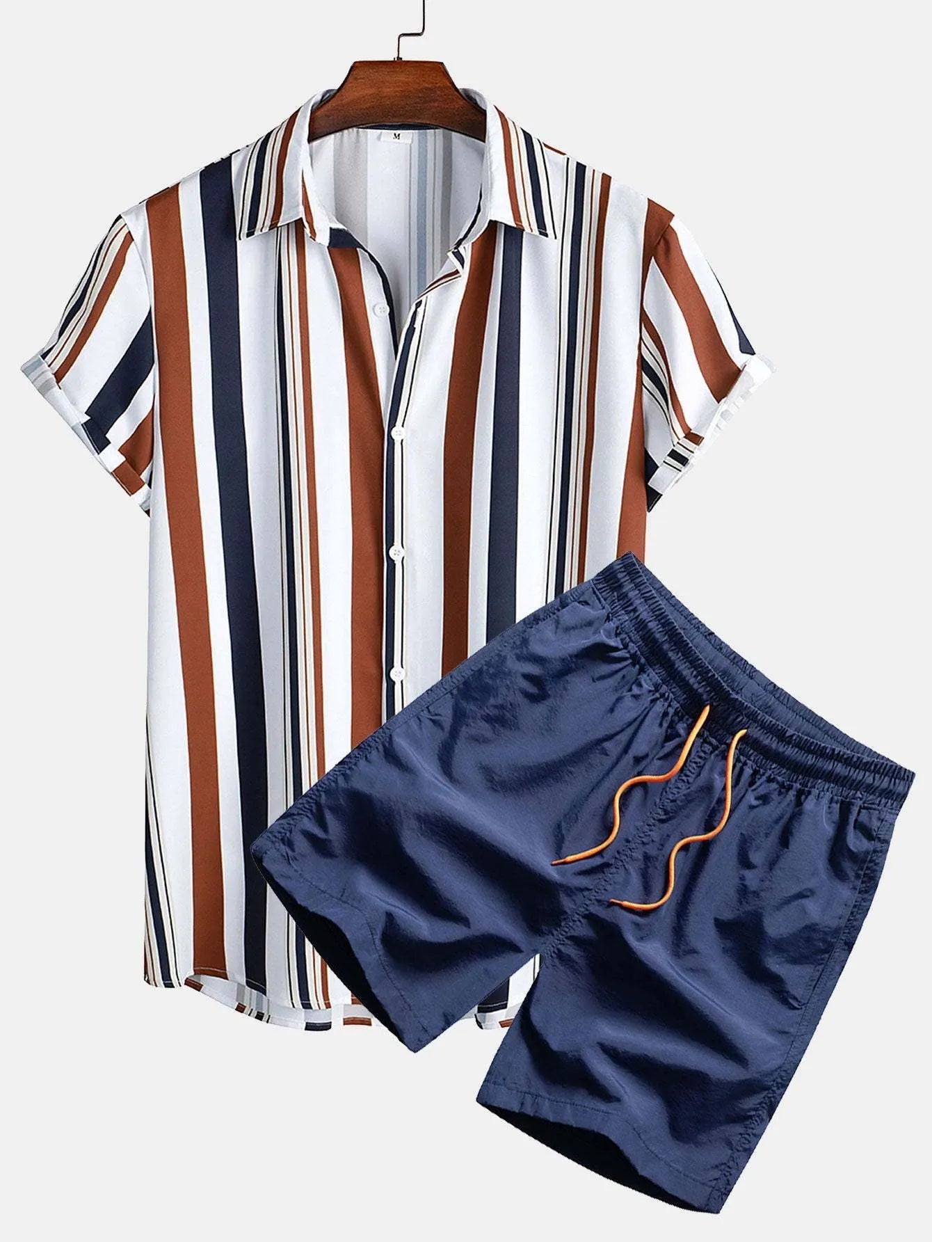 Men's digital print casual suit with cardigan and shorts in four-sided elastic polyester fabric
