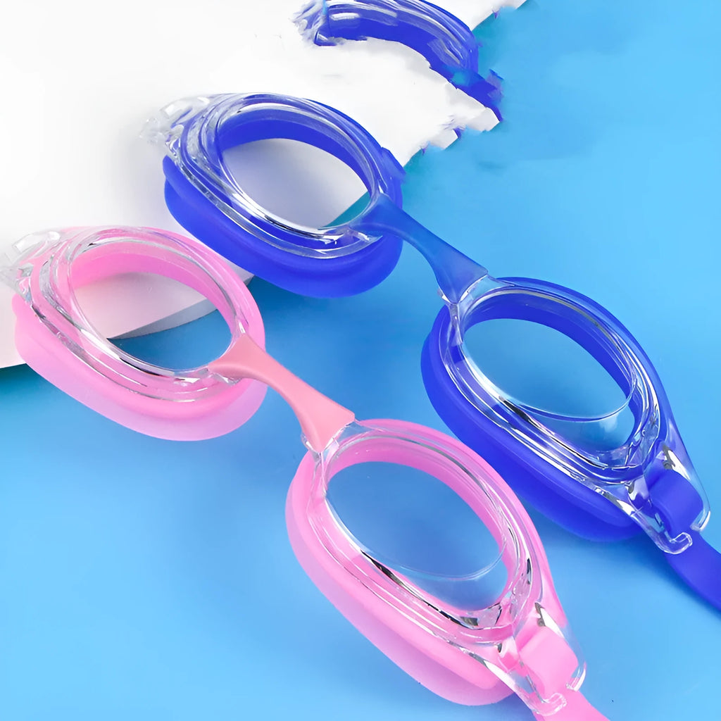 Black prescription swimming goggles for myopia with a hard-shell storage case.