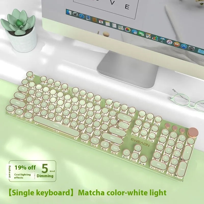 Matcha colour 87-key mechanical gaming keyboard with white backlight and multifunctional knob on aluminium alloy body