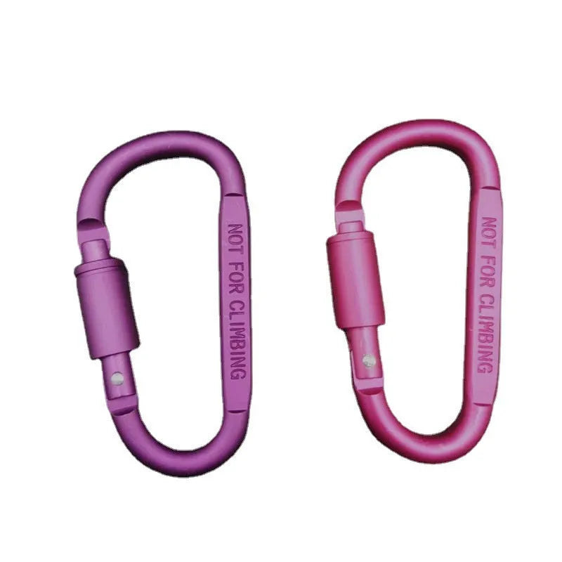 D-type aluminium climbing carabiner with screwgate lock in bright silver colour showing 8cm flat profile