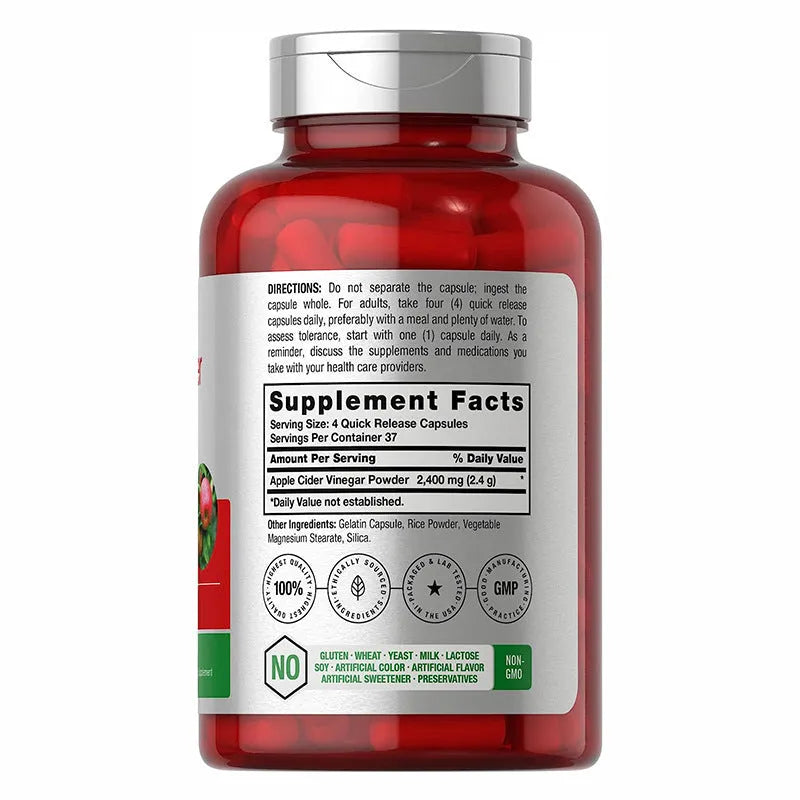 Bottle of 150 apple cider vinegar health supplement capsules