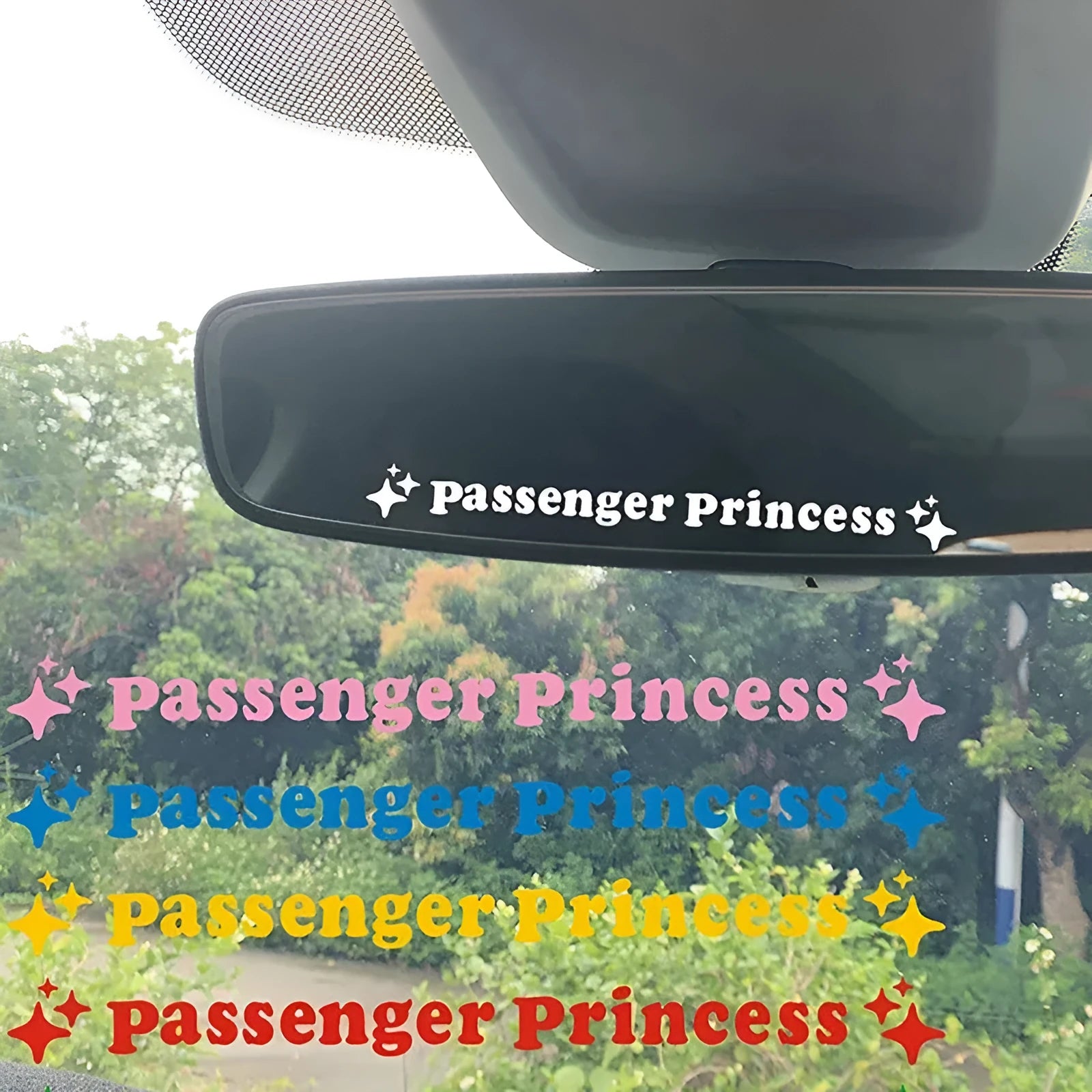 Passenger princess rearview mirror decorative sticker measuring 12.5 cm in reflective colours
