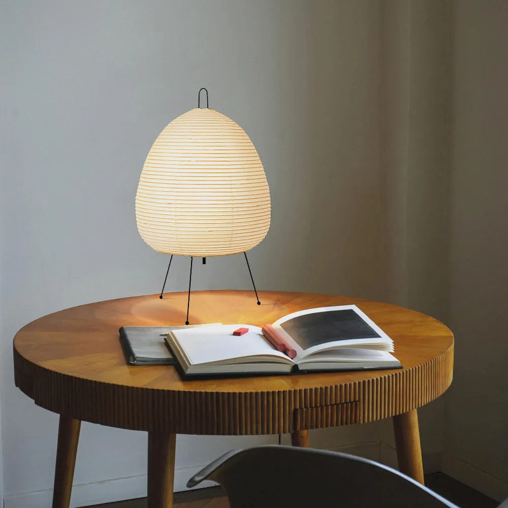 Japanese style handmade rice paper table lamp with aluminium base and dimmable lighting