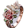 Colourful butterfly personality ring with oil drip finish and floral insect modelling on adjustable band