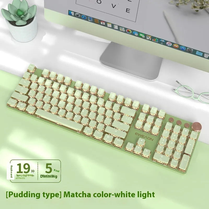 Matcha colour 87-key mechanical gaming keyboard with white backlight and multifunctional knob on aluminium alloy body