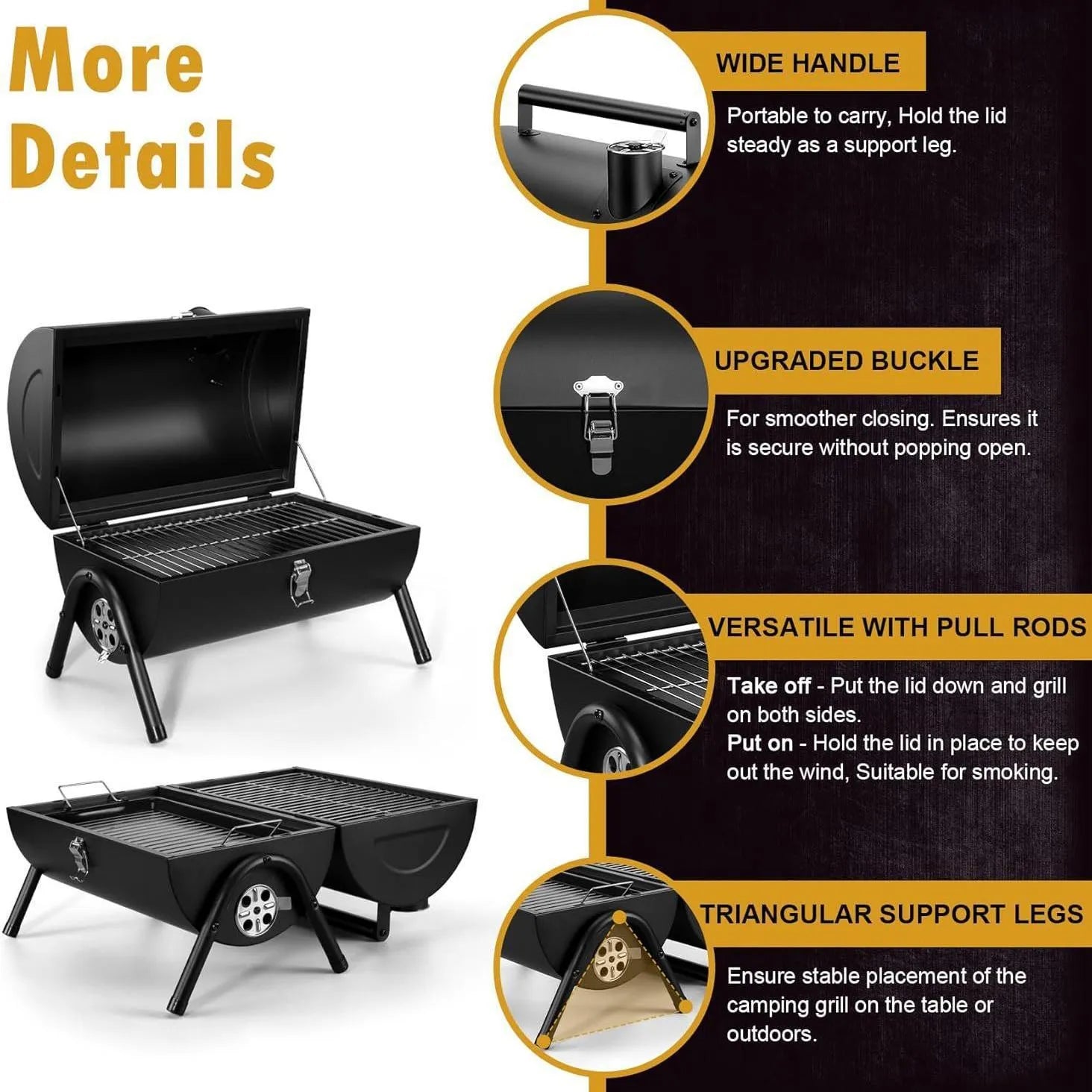 Small folding desktop charcoal barbecue grill shown in open cooking position