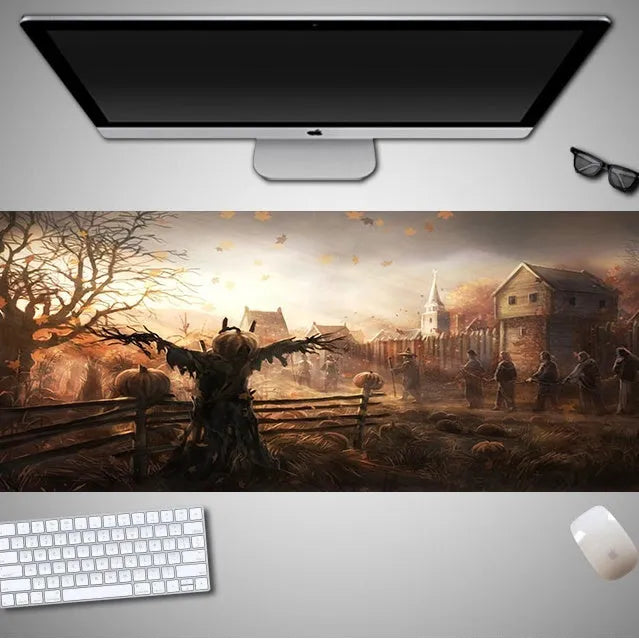 Large Halloween-themed gaming mouse pad with non-slip rubber cloth surface measuring 800mm long