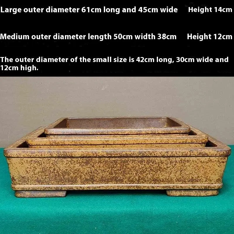 Straight shallow rectangular Yixing fine Zisha purple sand flowerpot for indoor plants