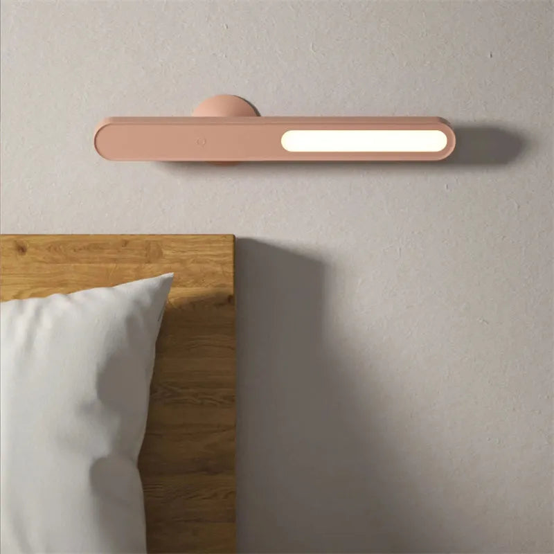Geometric desk lamp with magnetic suction showing touch switch and USB power connection