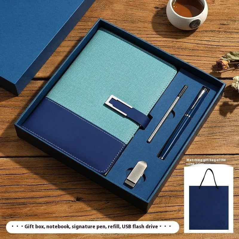 Genuine leather A5 business notebook with wood-free paper pages in multiple colour options including brown, black, green, blue, and red