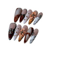 French style leopard print nail stickers with cross and flower patterns in 10-piece set