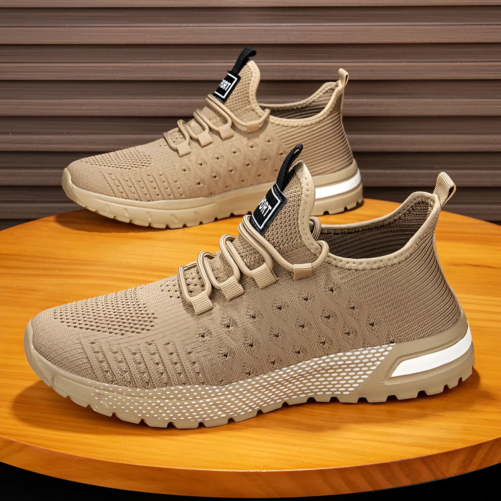 Men's mesh casual shoes in solid colours including army green, khaki, white, black, light grey, and dark grey