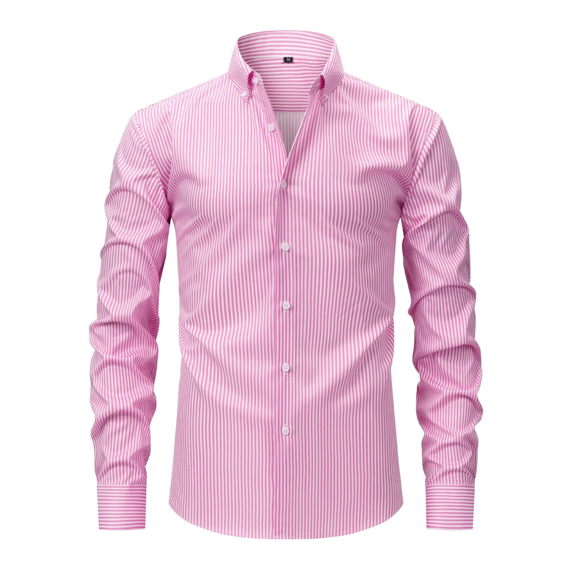 Men's striped business casual shirt with lapel collar in one of six colour options