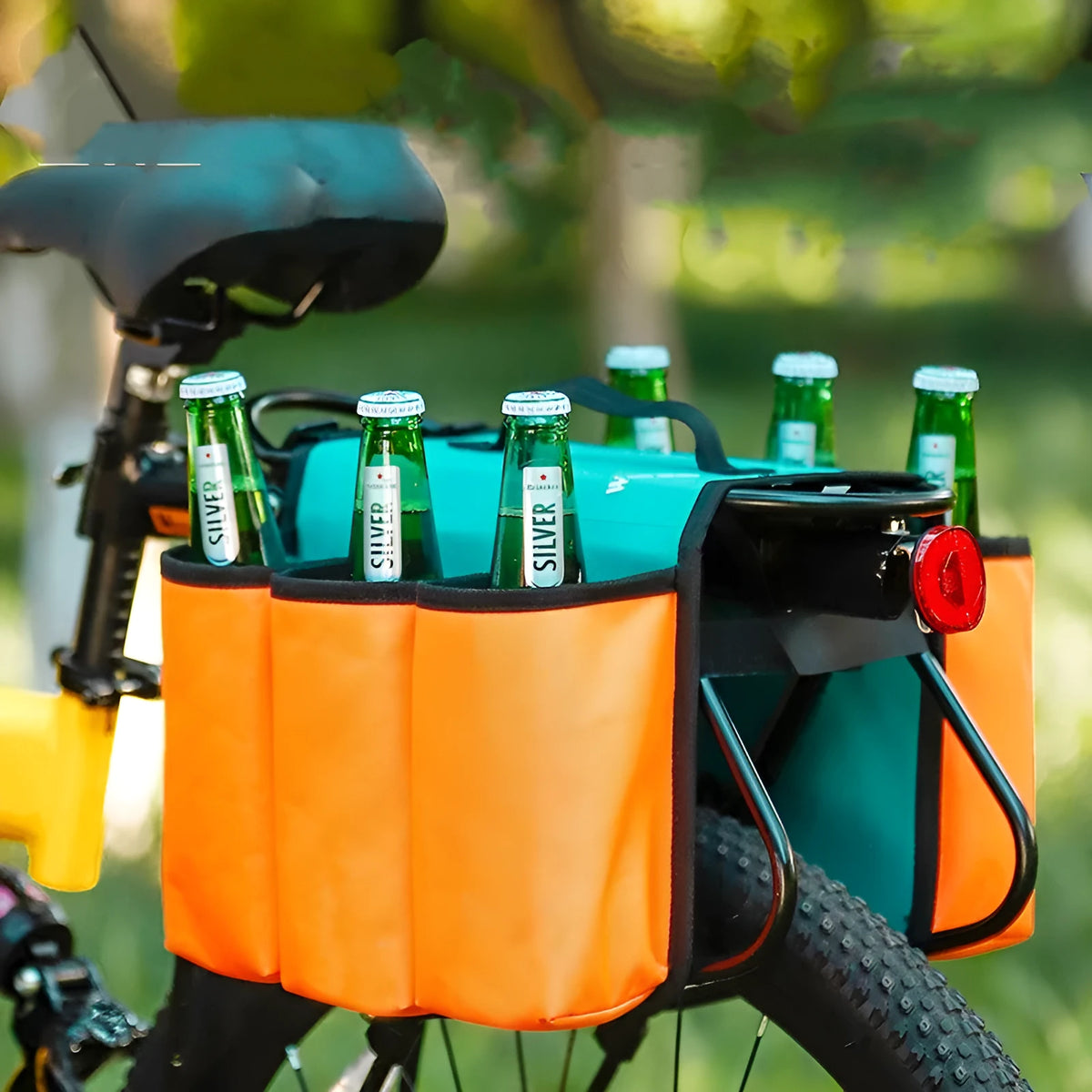 Black and orange bicycle double-sided anti-scratch drink storage bag with 2L capacity