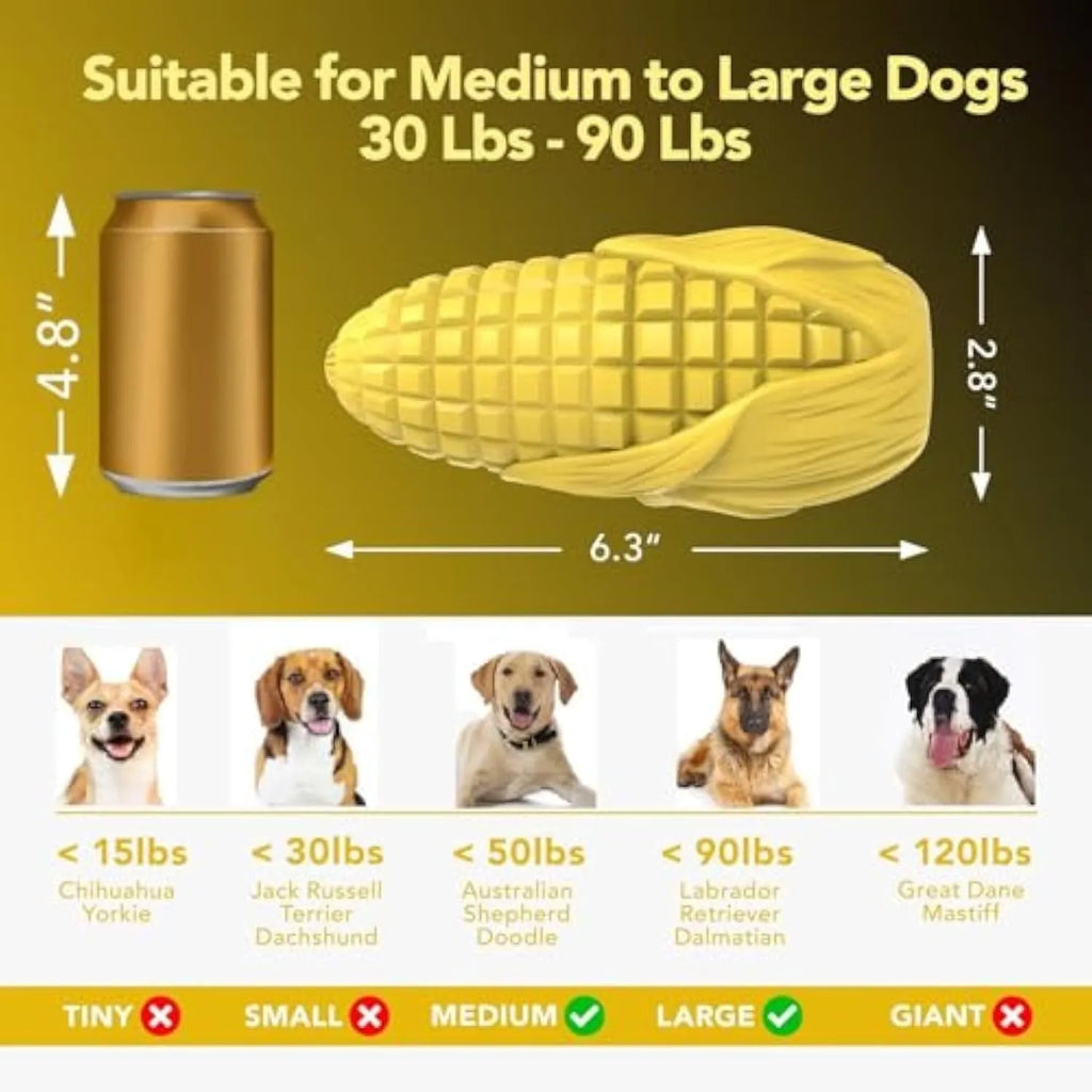 Corn stick shaped dog chew toy for aggressive chewers in blue or yellow colours