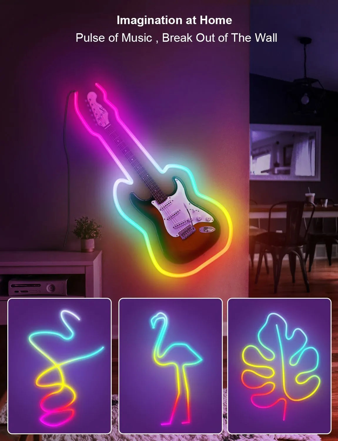 3 metre RGB magic colour neon light strip with remote control and USB connection