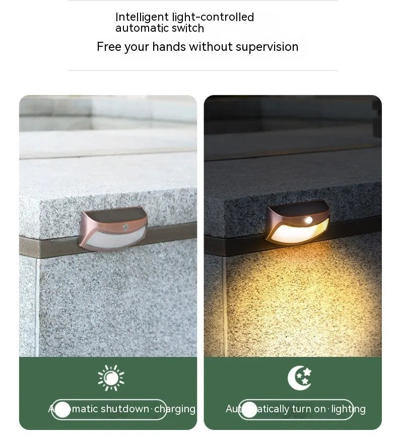 Solar outdoor wall lamp with smiling face design measuring 153mm by 76mm by 38mm