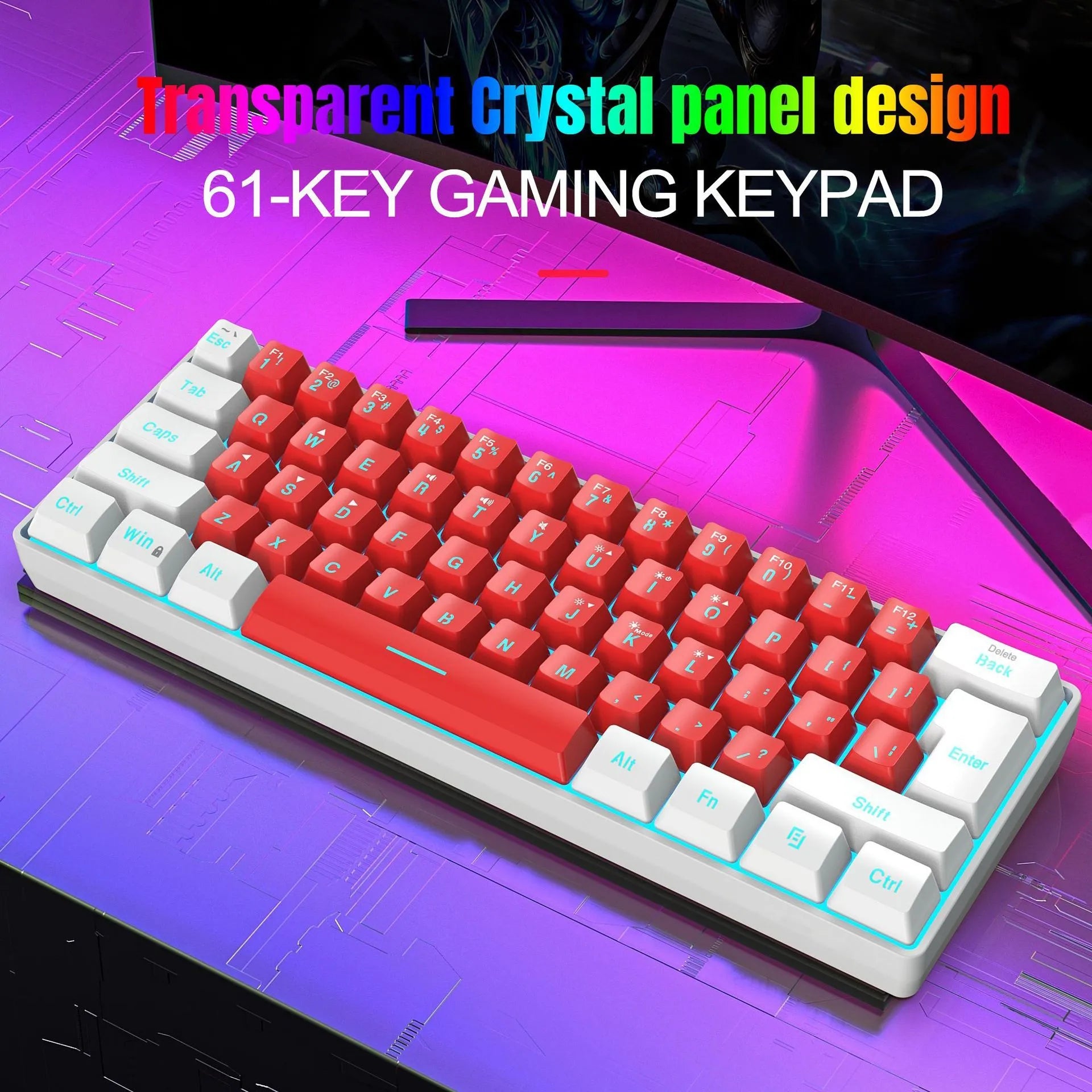 Simple wired 61 key membrane keyboard with UK layout and 1.7 metre cable in white and black colour