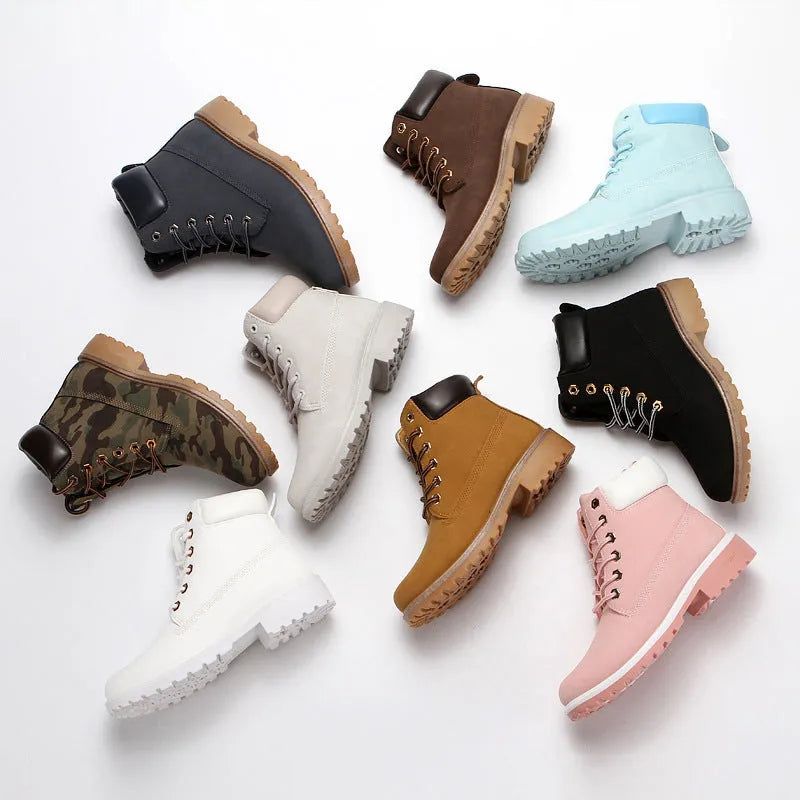 Men's pink Martin boots with velvet lining, round toe design and lace-up front closure