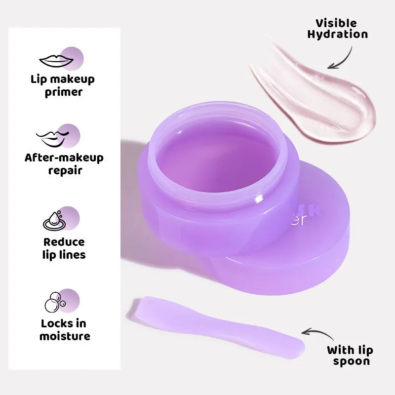 Exfoliating lip balm mask with spatula applicator for moisturising and lip treatment
