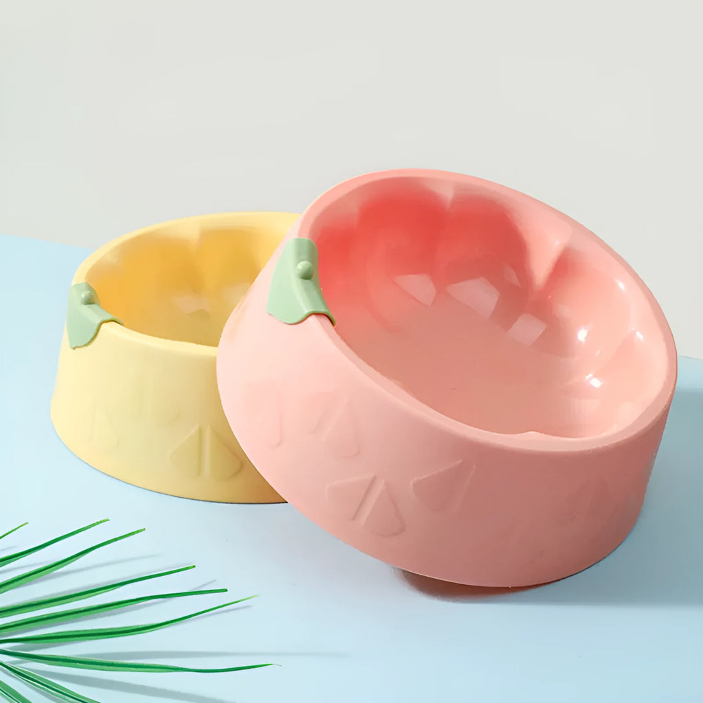 Green plastic pet bowl with dual compartments for food and water, anti-tipping design