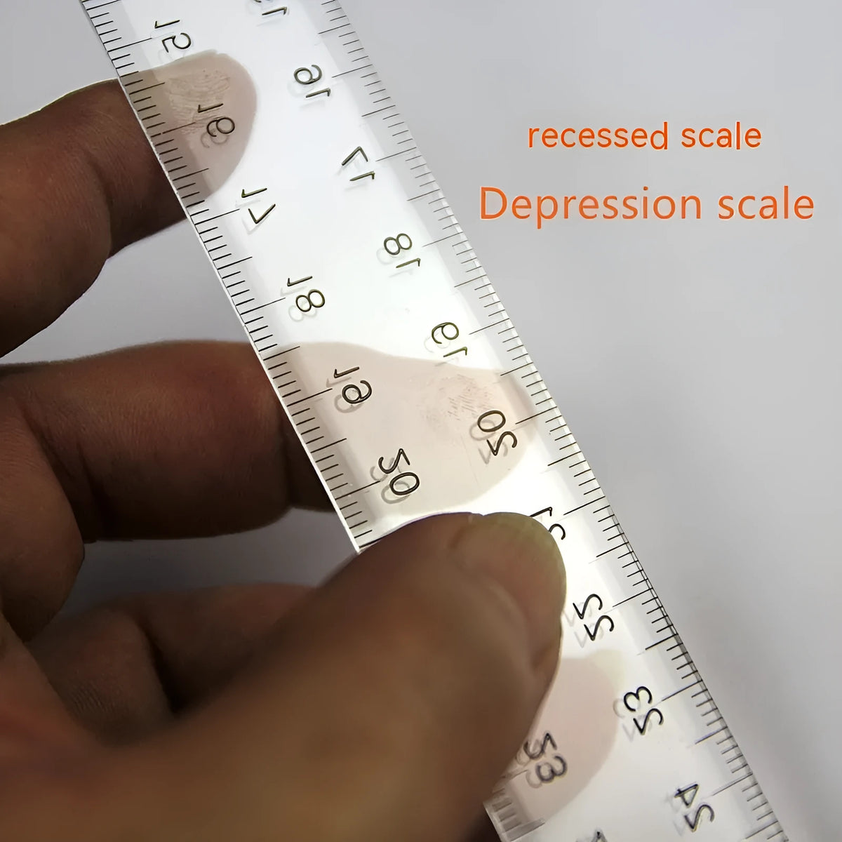 30cm plastic T-shaped ruler with UK and double centimetre scales in transparent and orange colours
