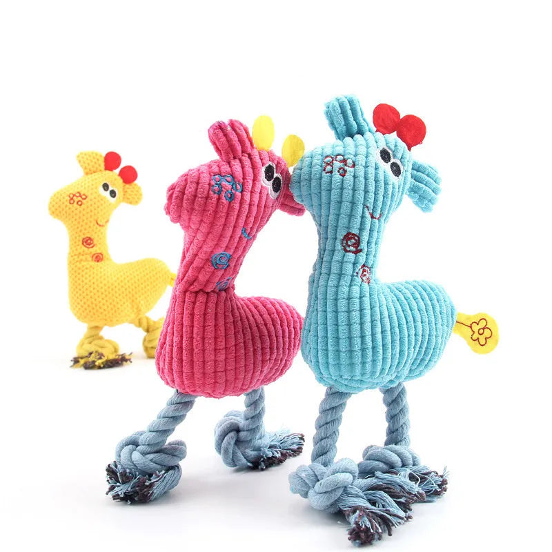 Blue deer shaped plush dog toy with corn grain texture and sound feature for pets