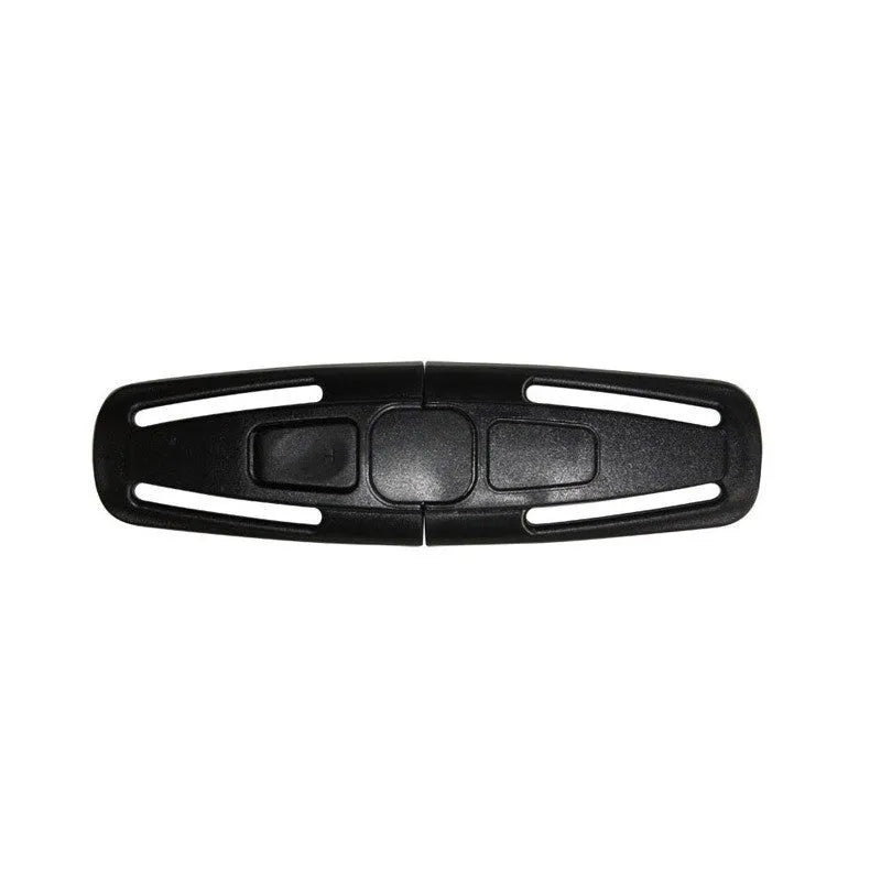 Black nylon seat belt clip for vehicle child safety seats measuring 14.5cm long