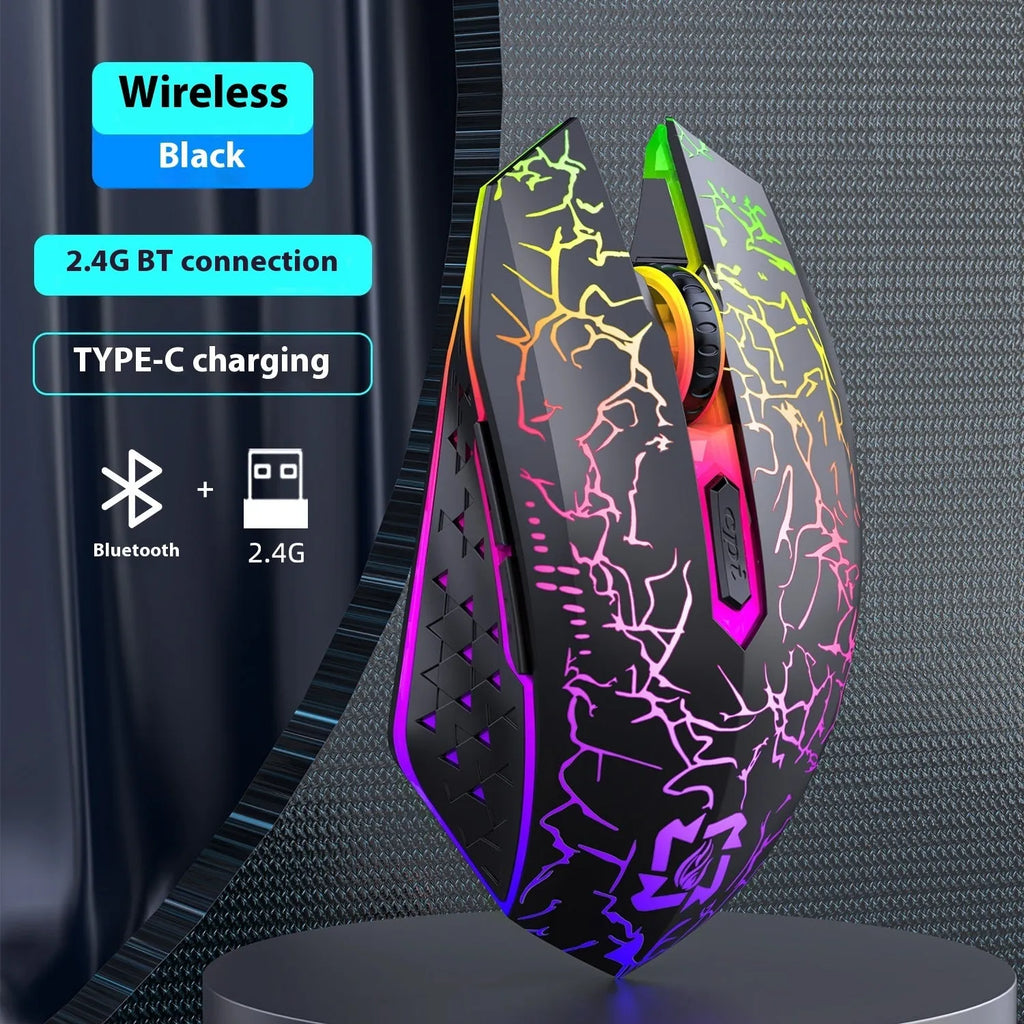 Black and white dual-mode Bluetooth gaming mouse with silent click and rechargeable battery