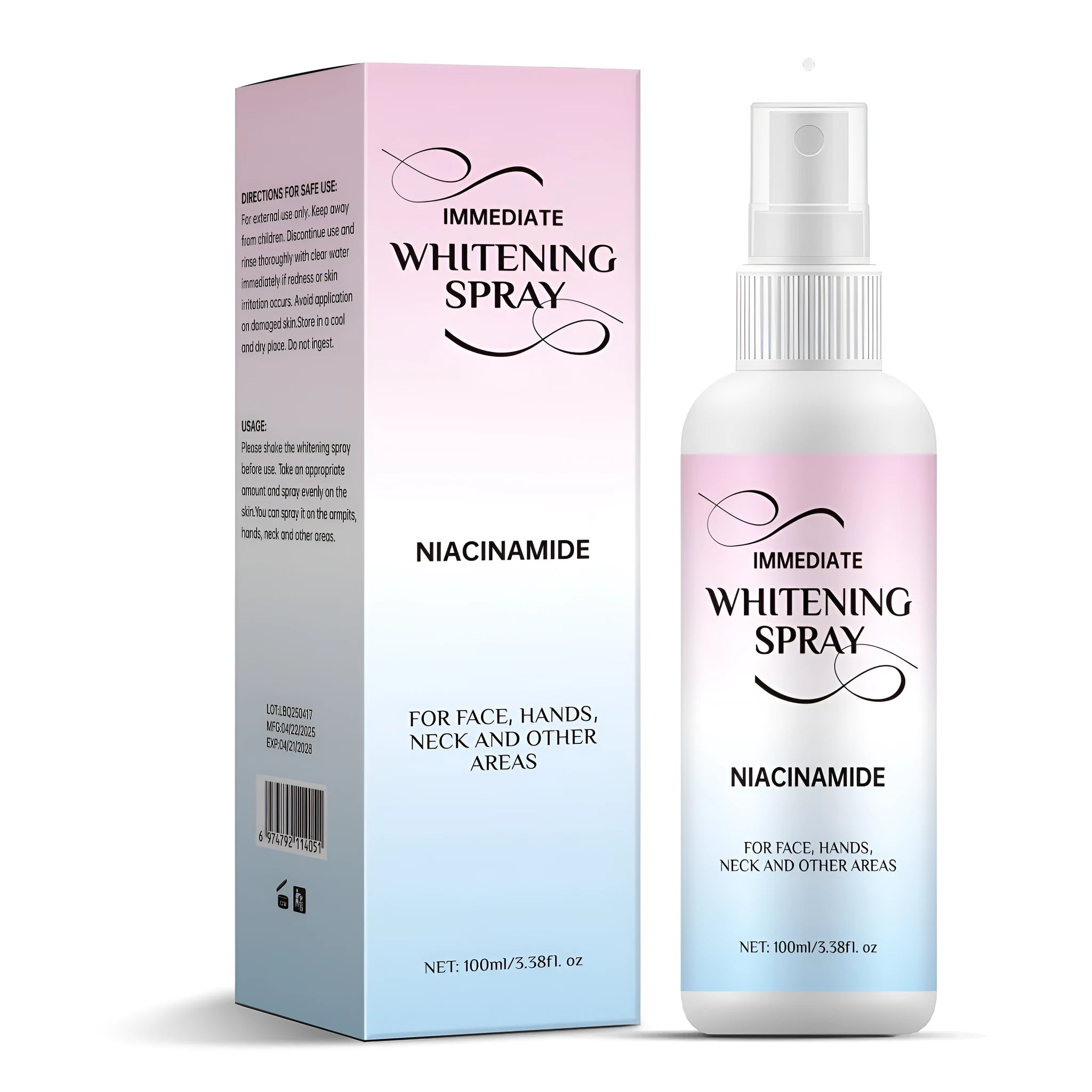 100ml whitening body spray bottle with sweat-proof formula for skin brightening