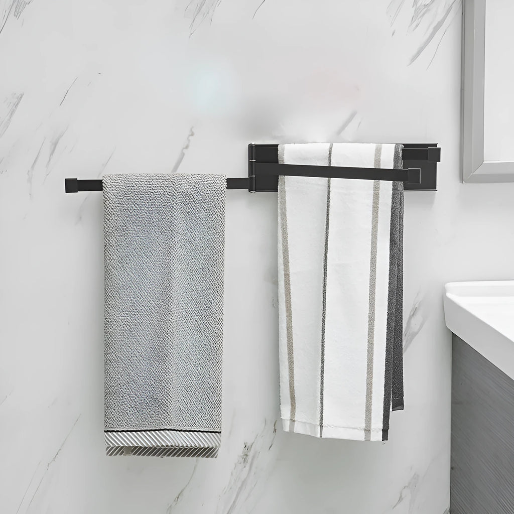 Nordic style non-perforated folding towel rack in black or white for bathroom installation without drilling