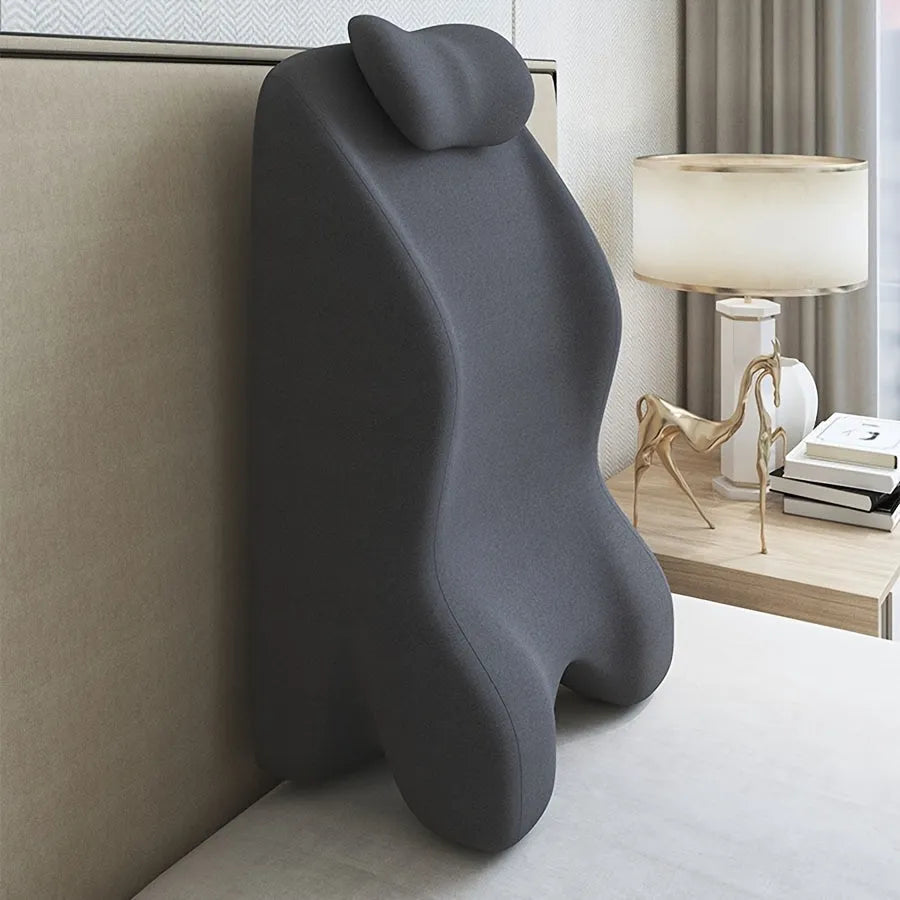 Soft prone position pillow with face cutout for reading, available in blue, gray, and green for stomach sleepers