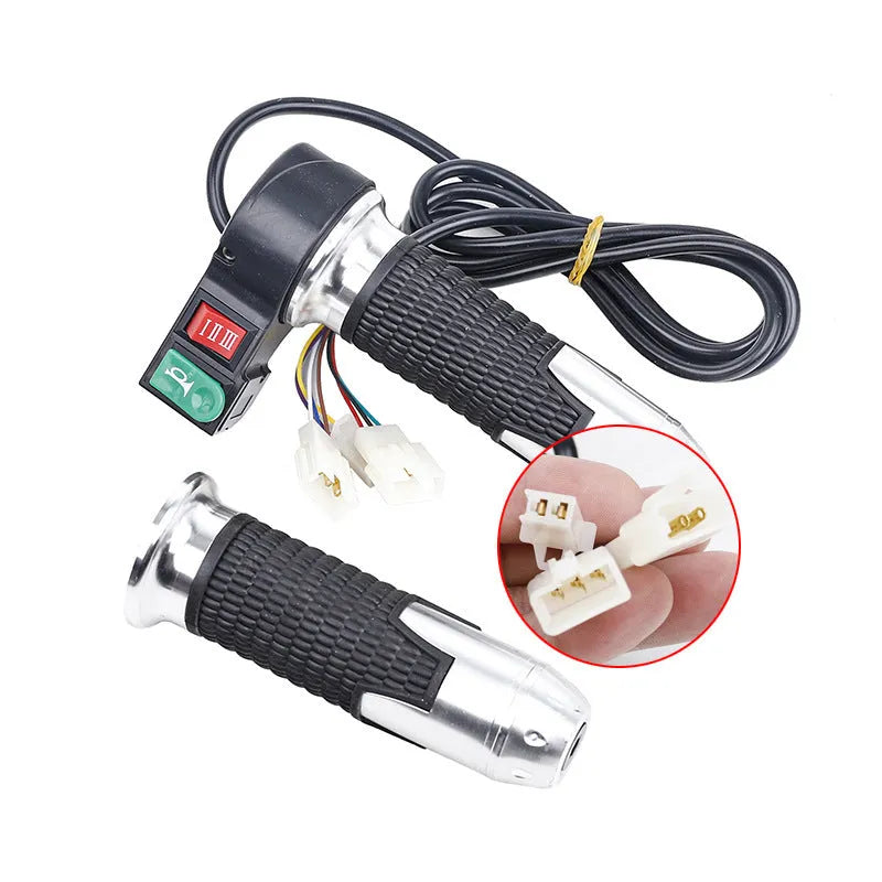 Three-speed rotating electric scooter handle with speaker and 3-wire plug in gold red silver and black plastic