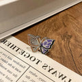 Copper butterfly ring for women with Chinese design and oil drip finish texture