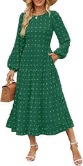 Women's autumn casual dress with ruffled long sleeves and high waist in solid colour options