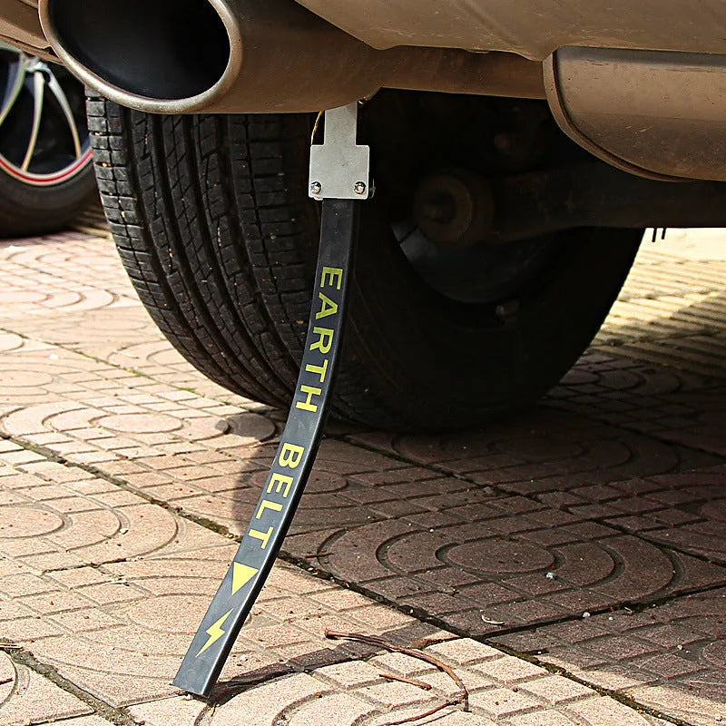 Black car electrostatic grounding belt with copper wire and rubber housing, 370mm long