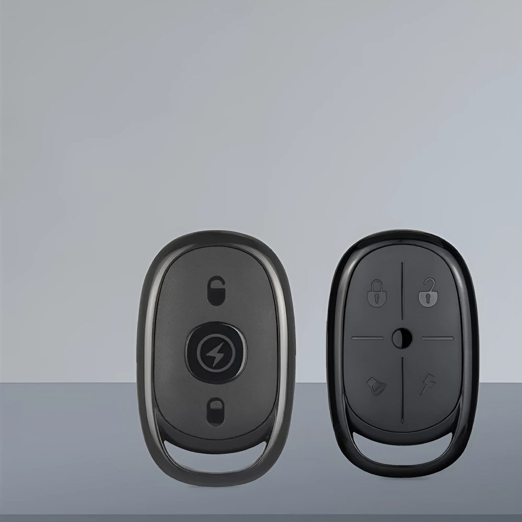 Compact black ABS plastic wireless remote control for duplicating car key signals, showing button layout.