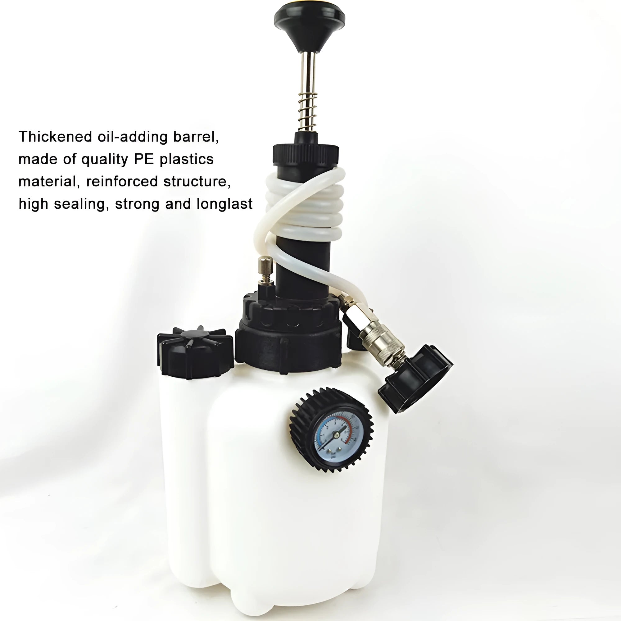 White 3 litre brake oil tank replacement tool for automotive maintenance with copper, iron and plastic construction