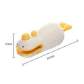Small yellow duck-shaped rechargeable handheld sealing machine with USB charging cable.